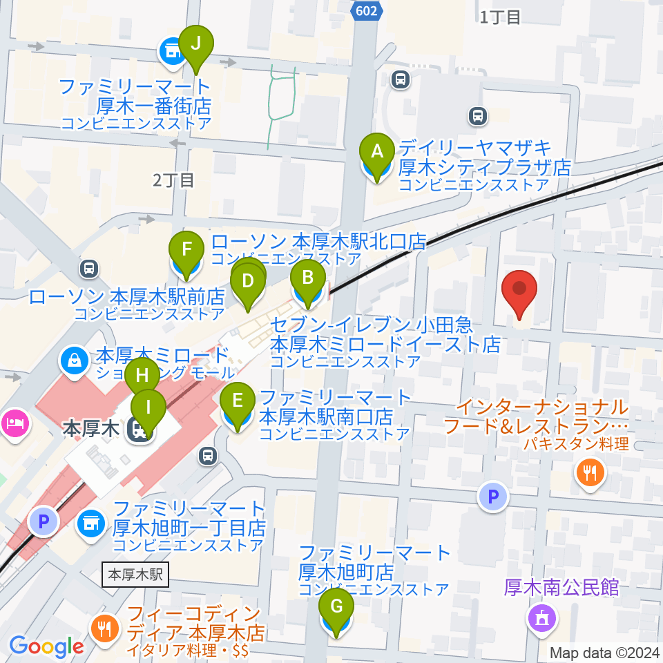 本厚木マッカーサーギャレッジ周辺のコンビニエンスストア一覧地図