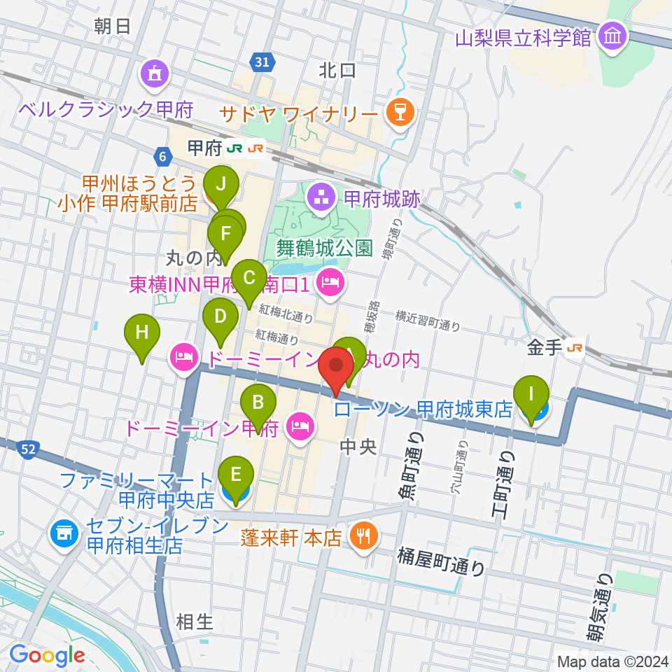 甲府JAZZ IN ALONE周辺のコンビニエンスストア一覧地図