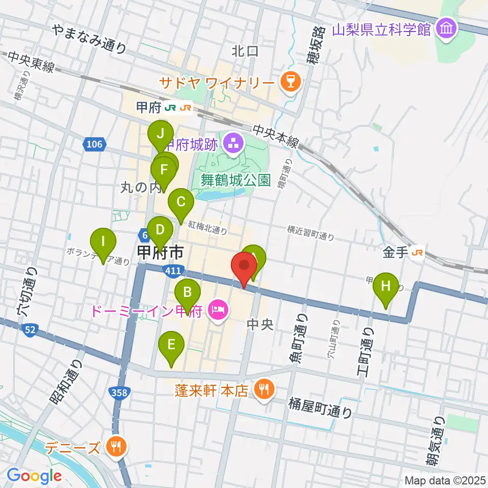 甲府JAZZ IN ALONE周辺のコンビニエンスストア一覧地図