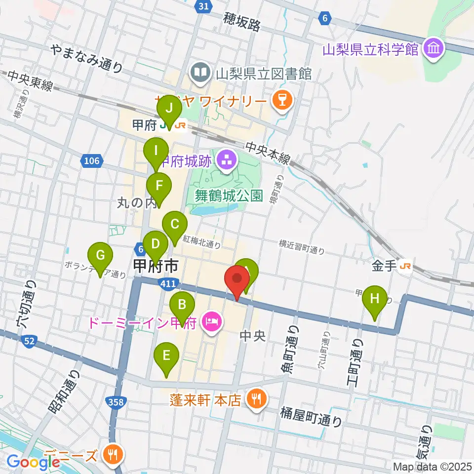 甲府JAZZ IN ALONE周辺のコンビニエンスストア一覧地図