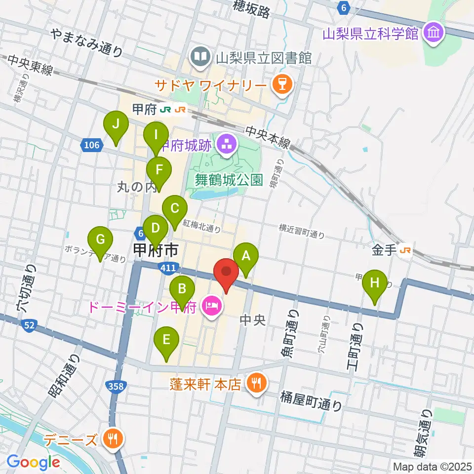 コットンクラブ甲府周辺のコンビニエンスストア一覧地図