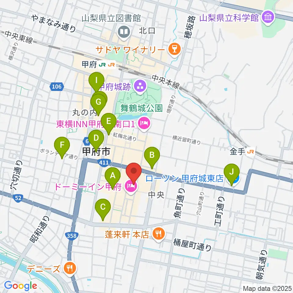 甲府桜座周辺のコンビニエンスストア一覧地図