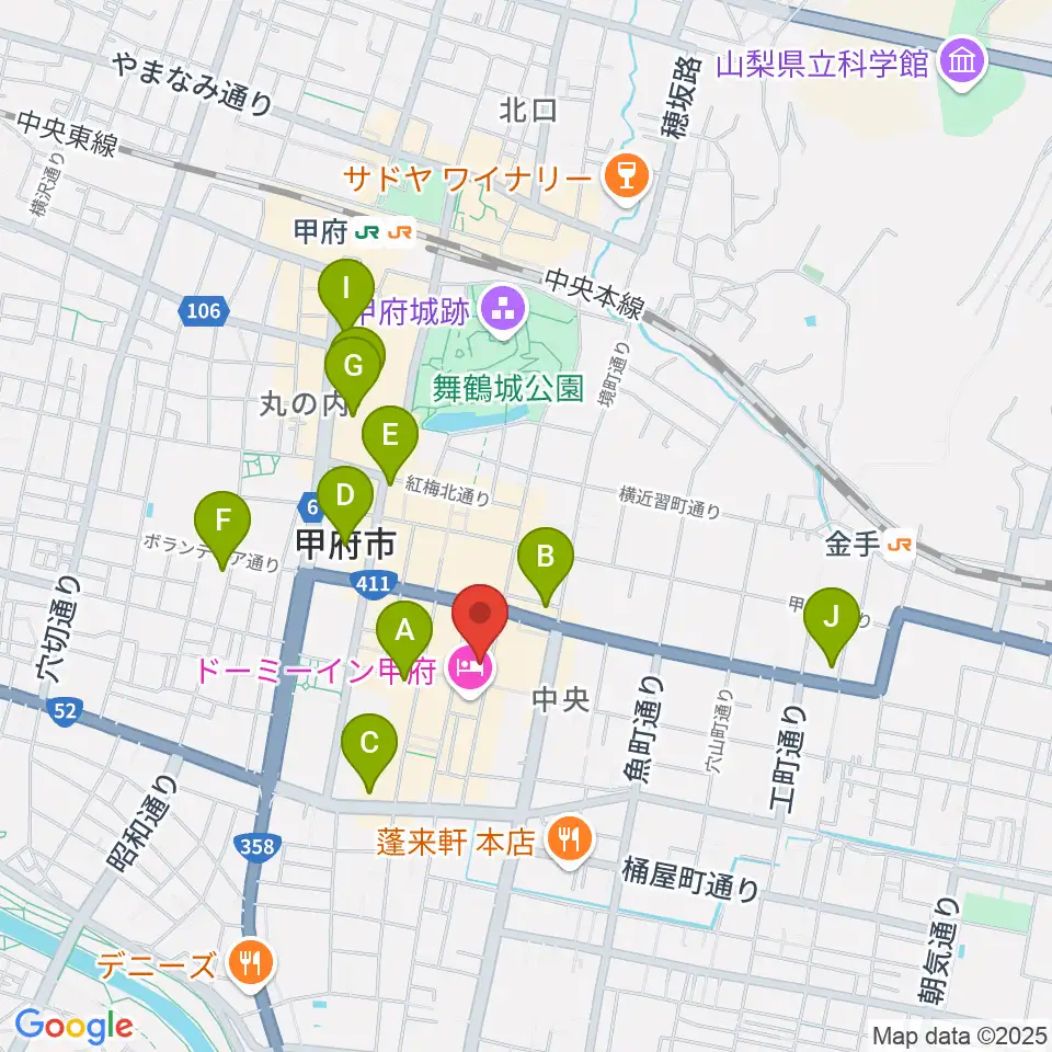 甲府桜座周辺のコンビニエンスストア一覧地図
