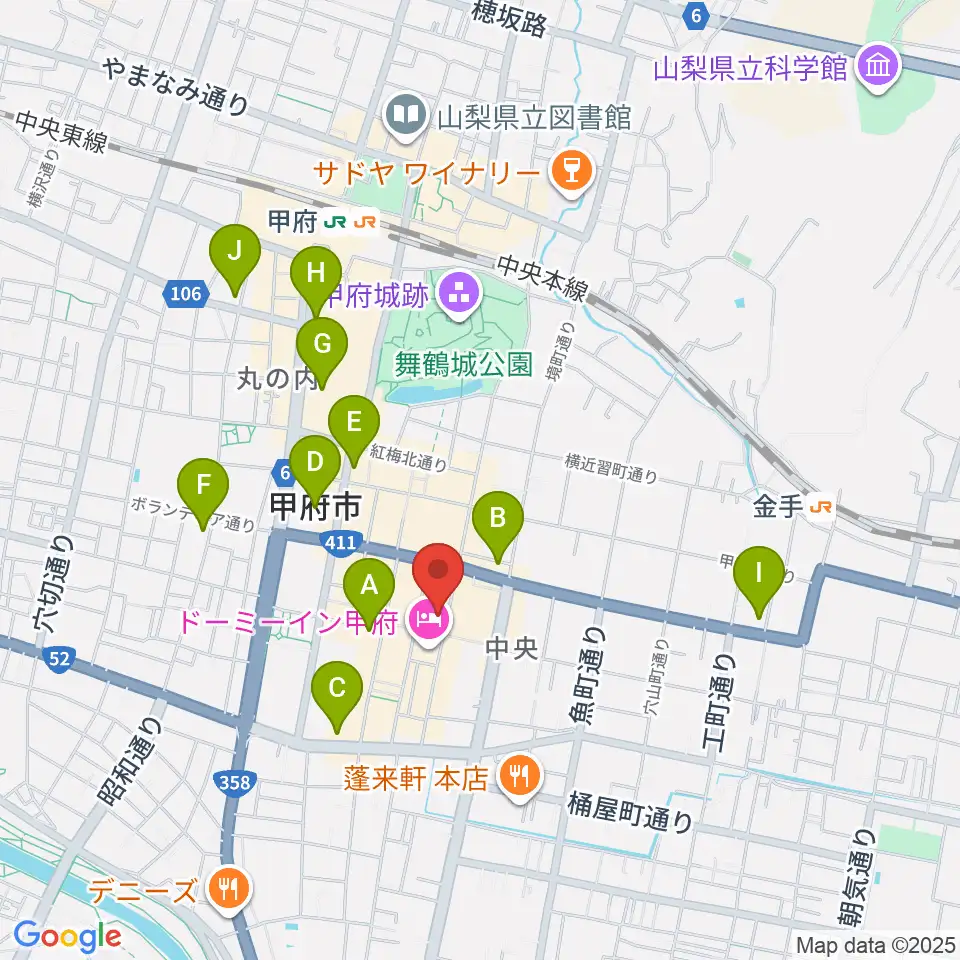 甲府桜座周辺のコンビニエンスストア一覧地図
