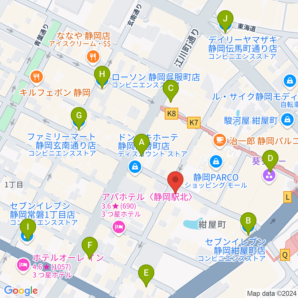 静岡LIFE TIME（ライフタイム）周辺のコンビニエンスストア一覧地図