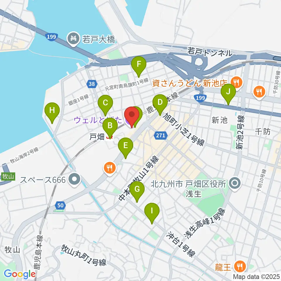 ウェルとばた 戸畑市民会館周辺のコンビニエンスストア一覧地図