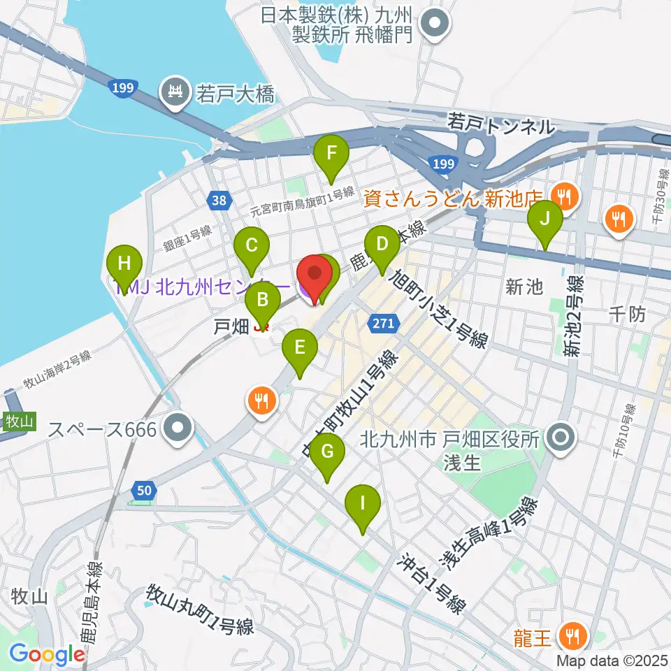 ウェルとばた 戸畑市民会館周辺のコンビニエンスストア一覧地図