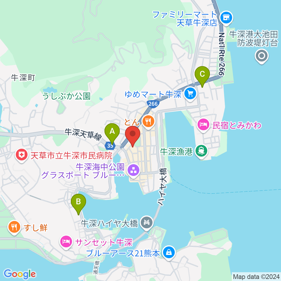 牛深文化会館（牛深総合センター）周辺のコンビニエンスストア一覧地図