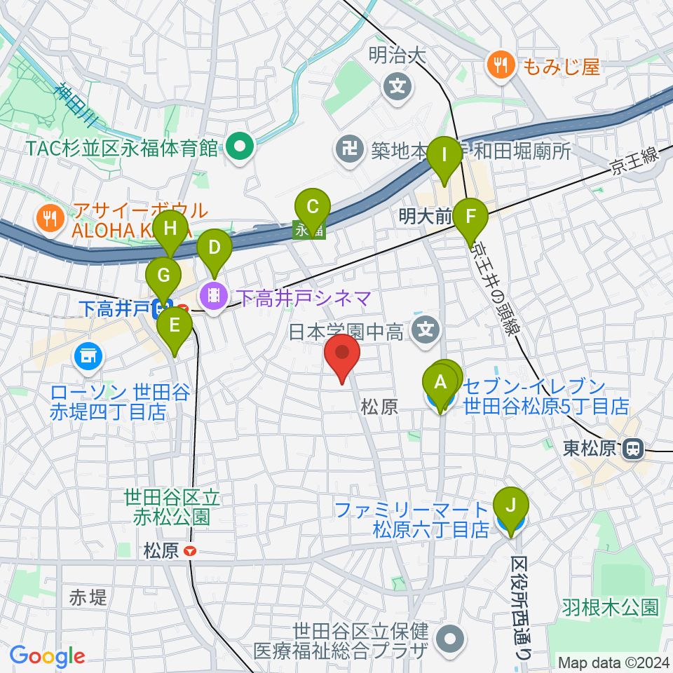 宇宙舘周辺のコンビニエンスストア一覧地図