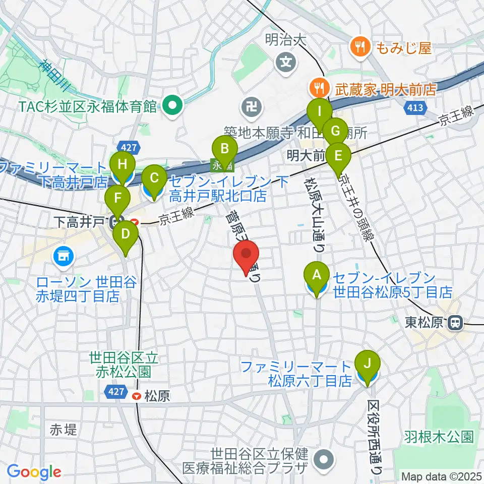 宇宙舘周辺のコンビニエンスストア一覧地図