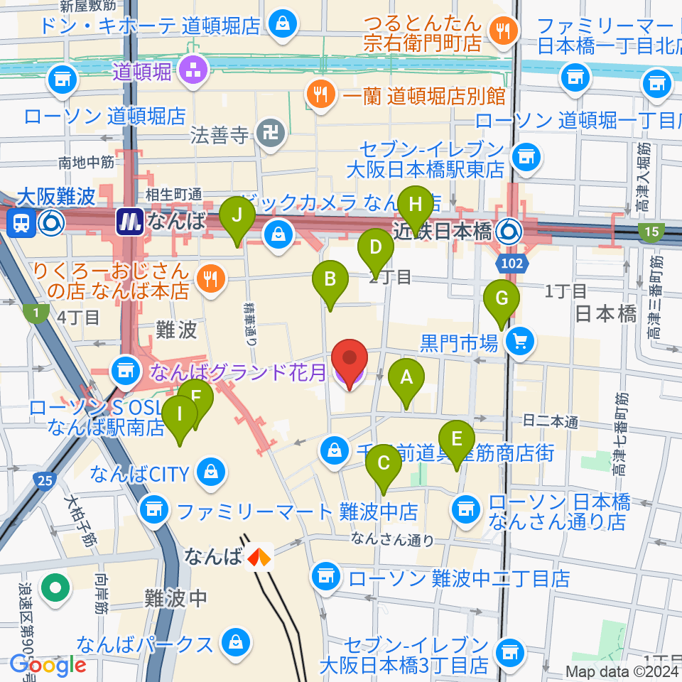 なんばグランド花月周辺のコンビニエンスストア一覧地図