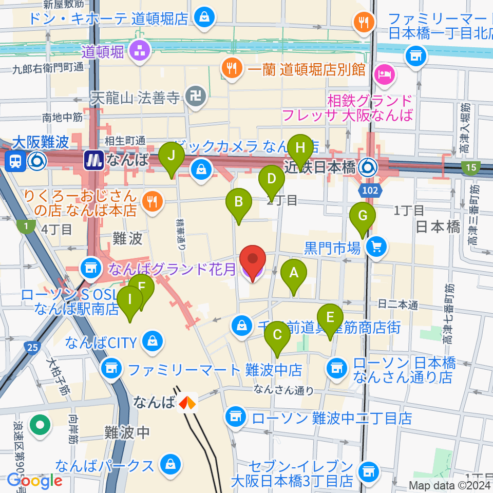 なんばグランド花月周辺のコンビニエンスストア一覧地図