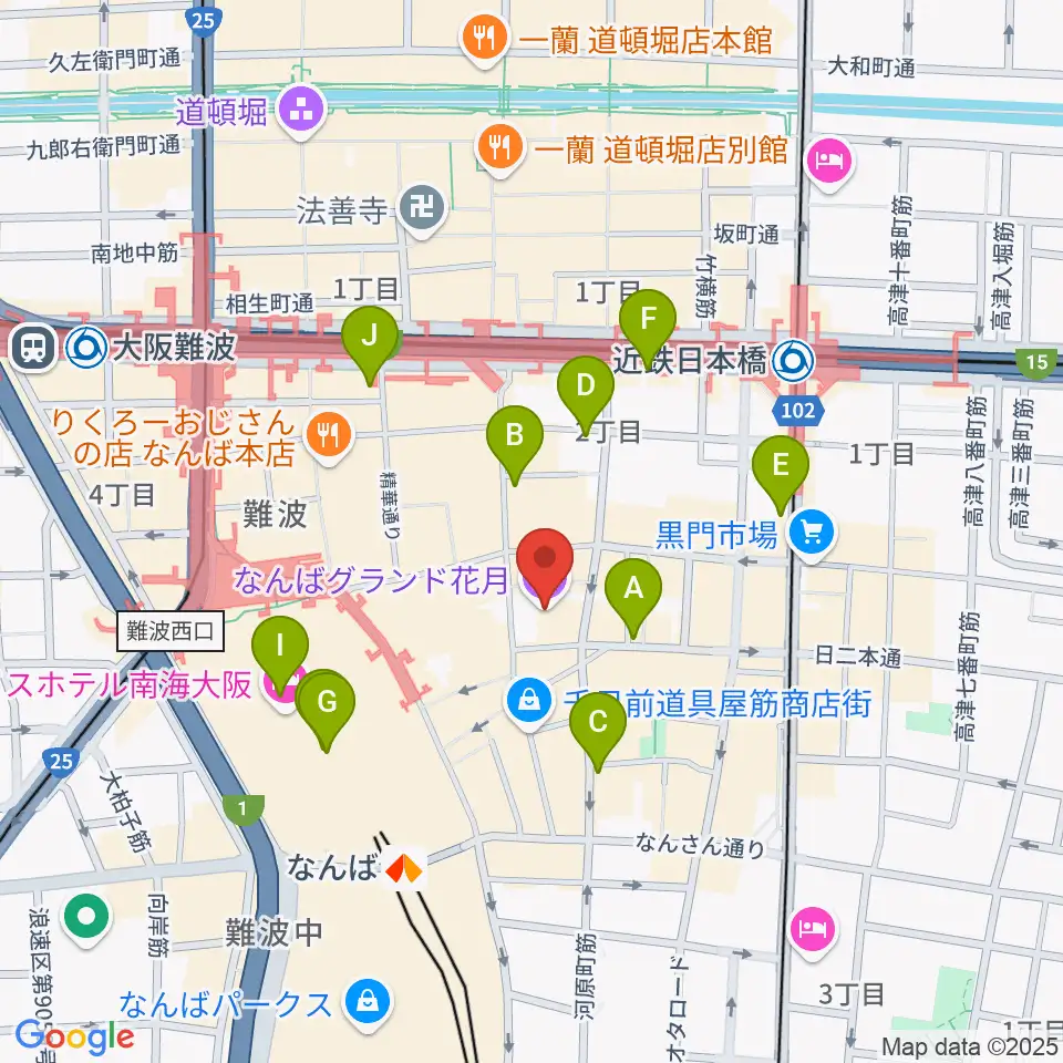 なんばグランド花月周辺のコンビニエンスストア一覧地図