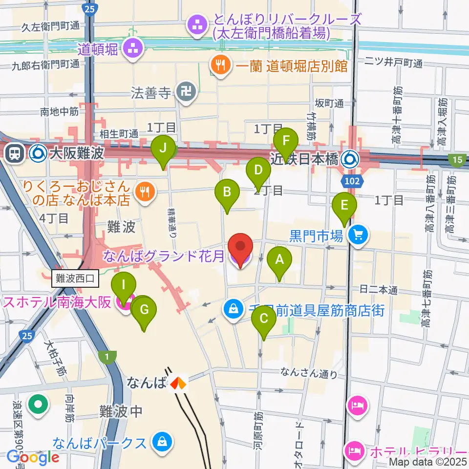 なんばグランド花月周辺のコンビニエンスストア一覧地図