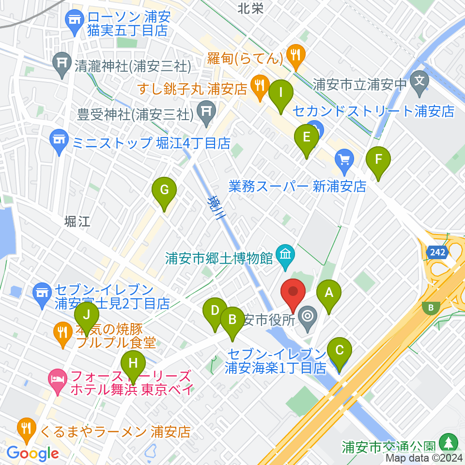 浦安市文化会館周辺のコンビニエンスストア一覧地図