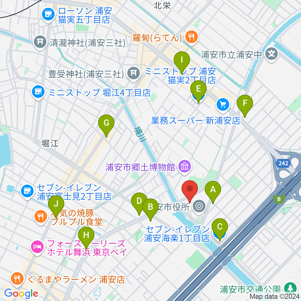 浦安市文化会館周辺のコンビニエンスストア一覧地図