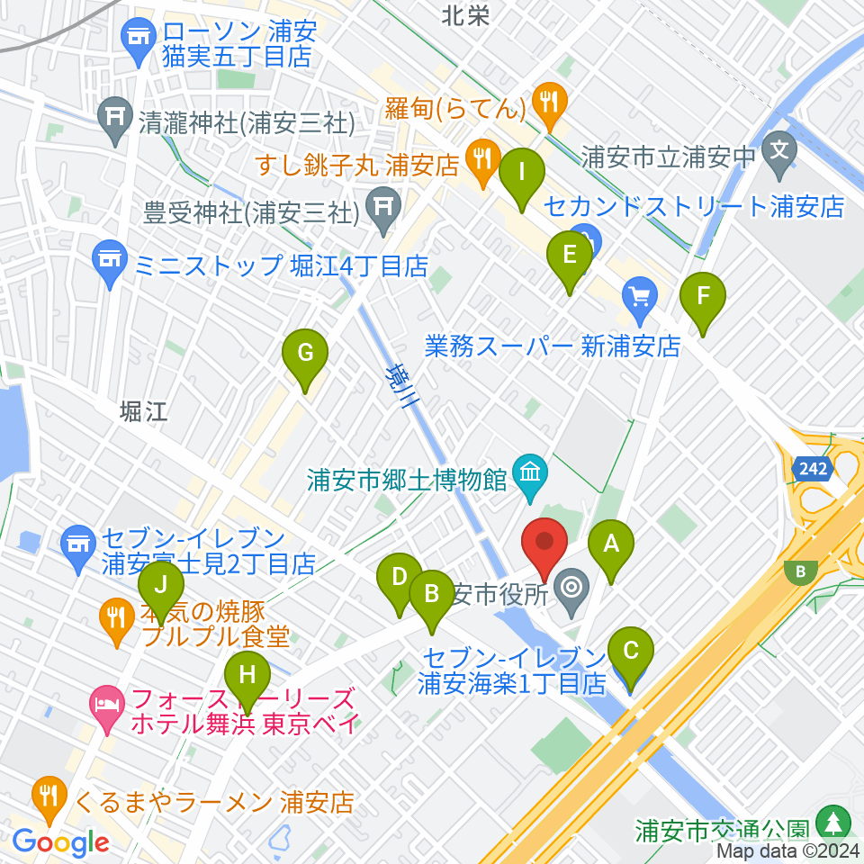 浦安市文化会館 練習室周辺のコンビニエンスストア一覧地図