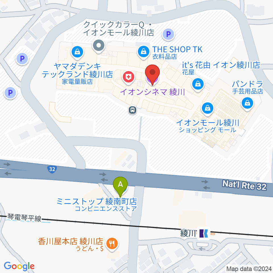 島村楽器 イオンモール綾川店周辺のコンビニエンスストア一覧地図