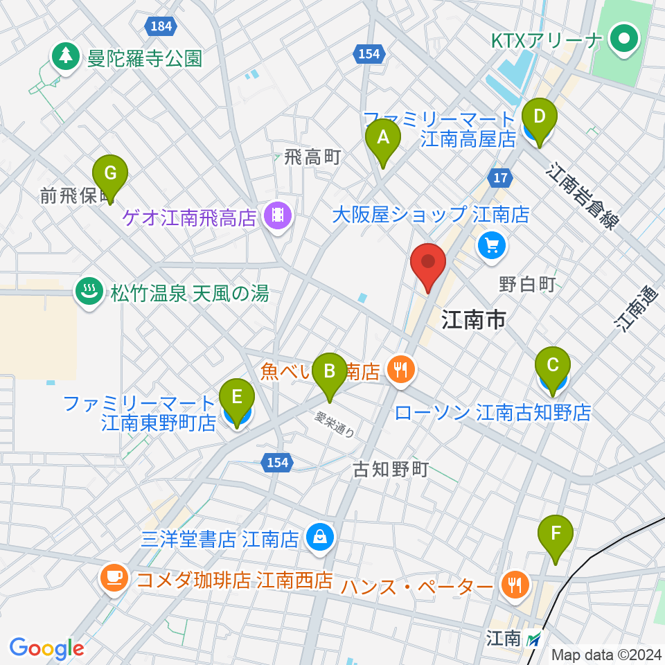 江南TOM周辺のコンビニエンスストア一覧地図