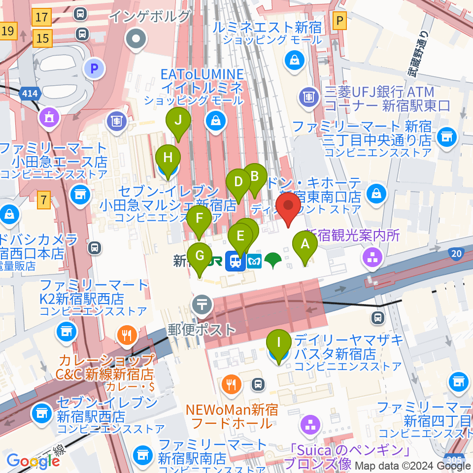 ルミネtheよしもと周辺のコンビニエンスストア一覧地図