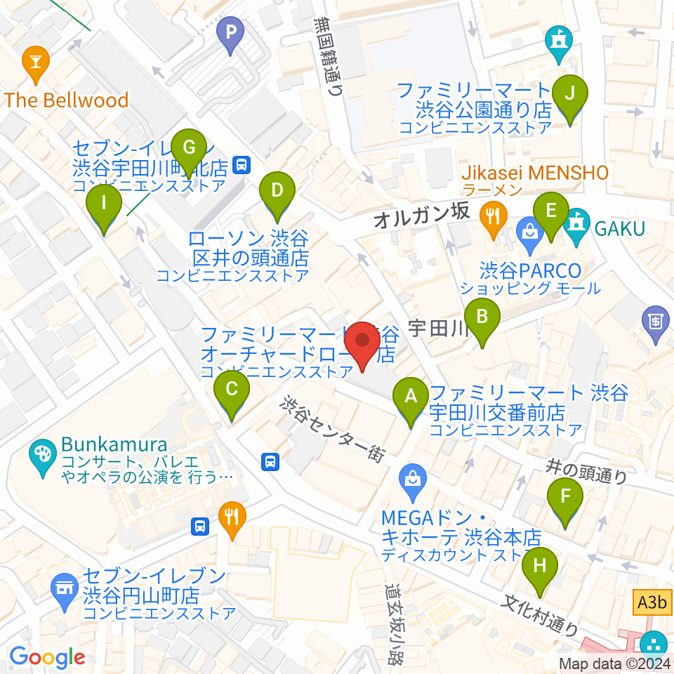 渋谷ヨシモト∞ホール周辺のコンビニエンスストア一覧地図