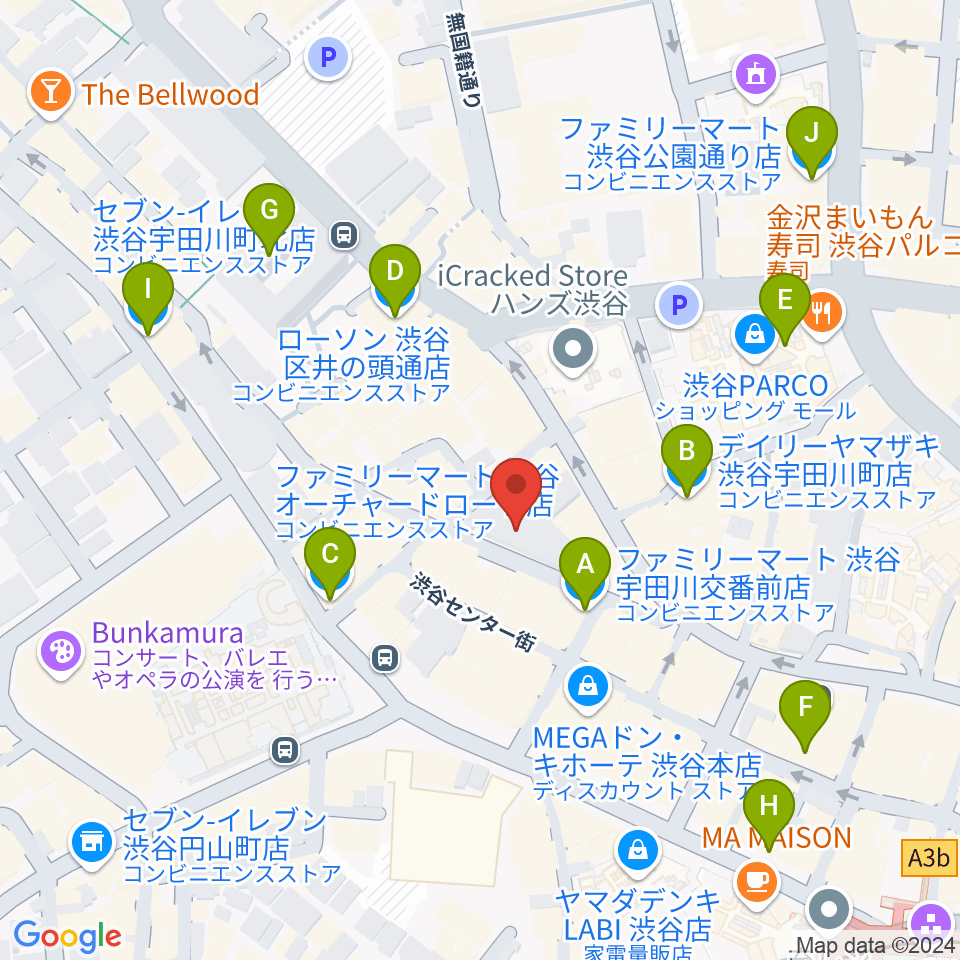 渋谷ヨシモト∞ホール周辺のコンビニエンスストア一覧地図