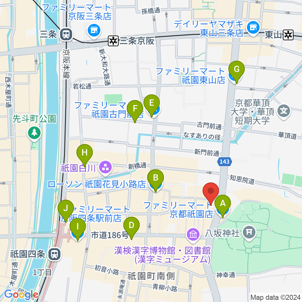 よしもと祇園花月周辺のコンビニエンスストア一覧地図