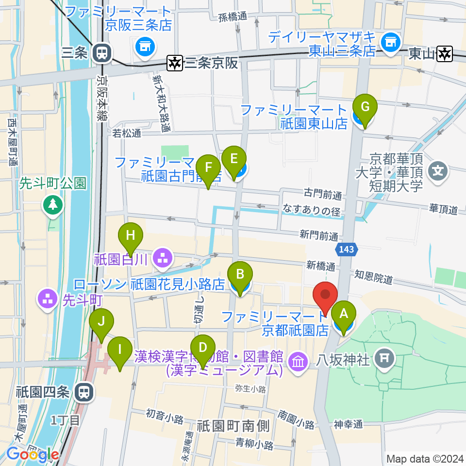 よしもと祇園花月周辺のコンビニエンスストア一覧地図