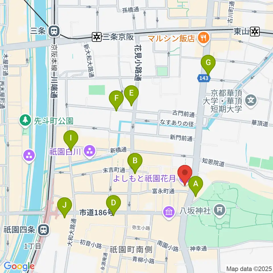 よしもと祇園花月周辺のコンビニエンスストア一覧地図