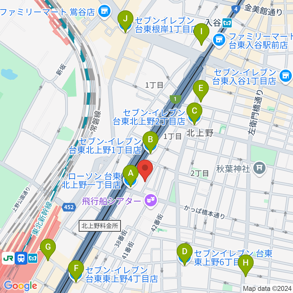 上野ストアハウス周辺のコンビニエンスストア一覧地図