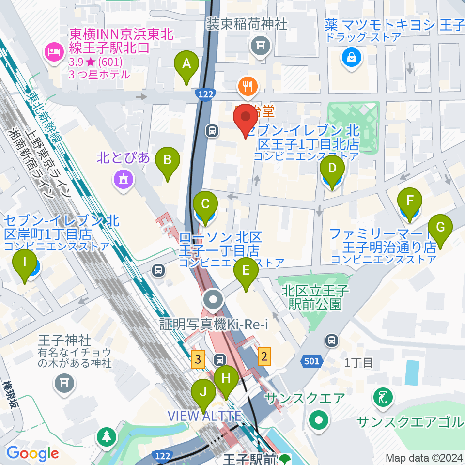 王子小劇場周辺のコンビニエンスストア一覧地図