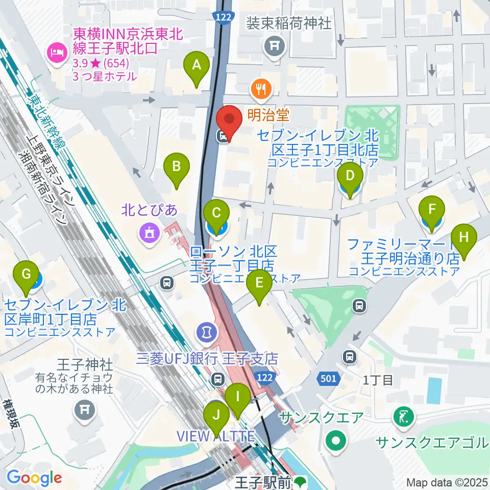 インディペンデントシアターOji周辺のコンビニエンスストア一覧地図