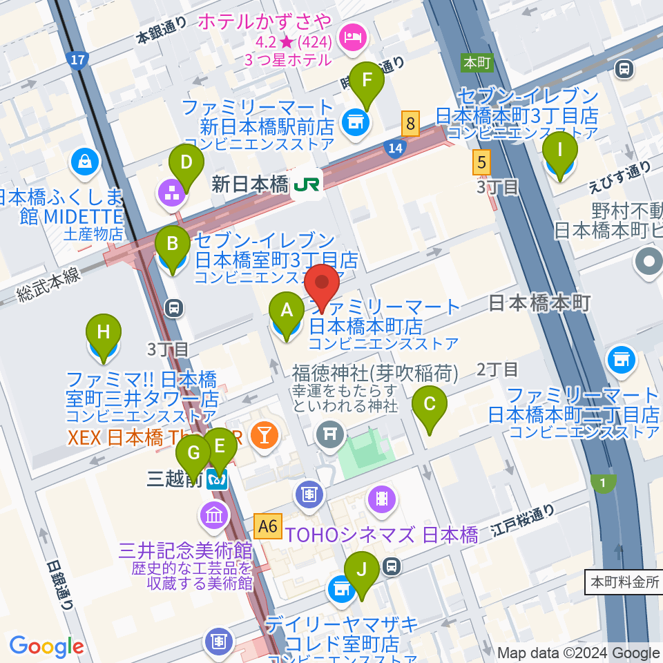 お江戸日本橋亭周辺のコンビニエンスストア一覧地図