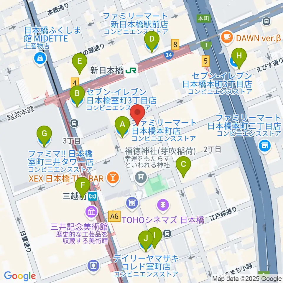 お江戸日本橋亭周辺のコンビニエンスストア一覧地図