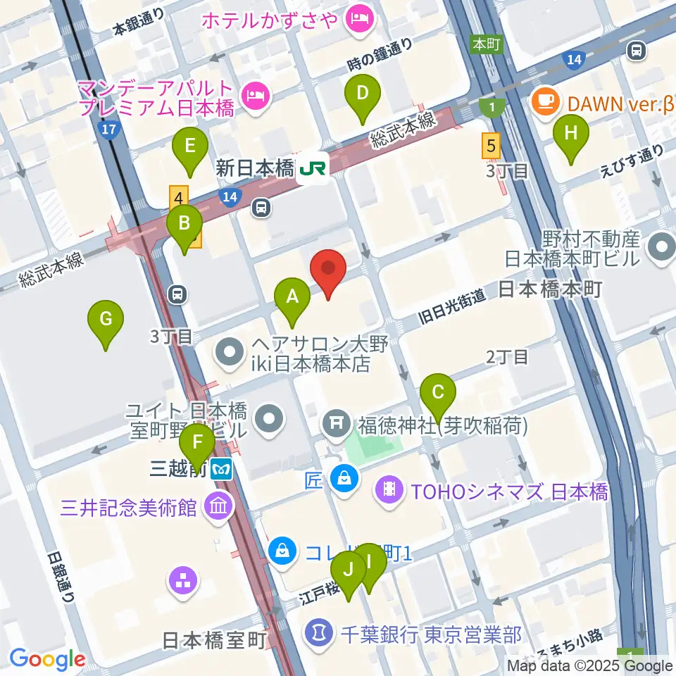 お江戸日本橋亭周辺のコンビニエンスストア一覧地図