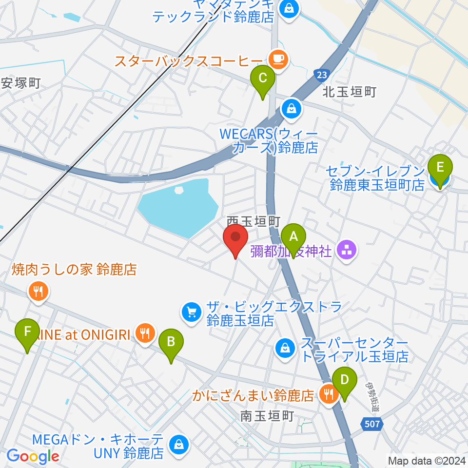 鈴鹿どじはうす周辺のコンビニエンスストア一覧地図