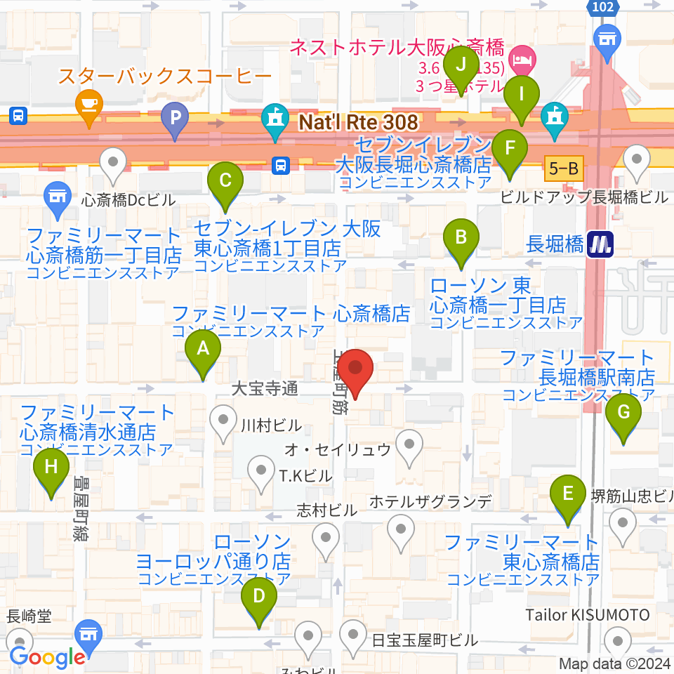 心斎橋コンテ・ローゼ周辺のコンビニエンスストア一覧地図