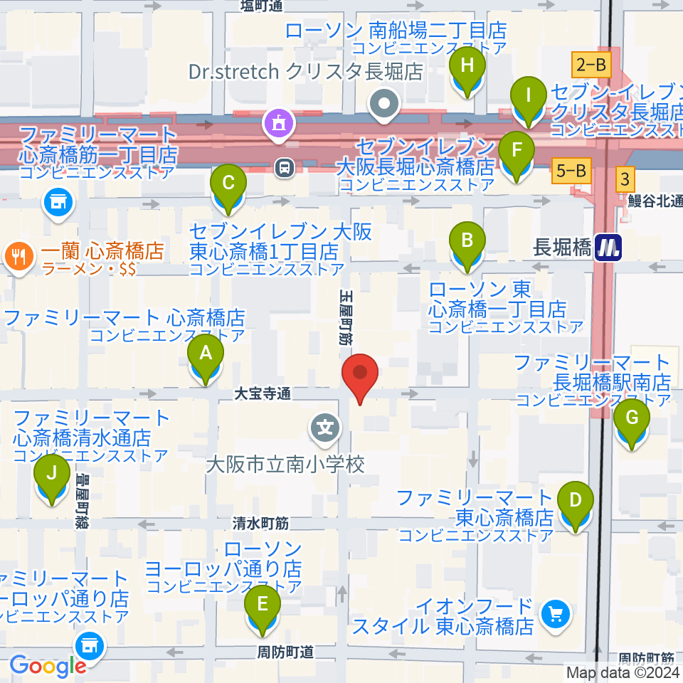 心斎橋コンテ・ローゼ周辺のコンビニエンスストア一覧地図