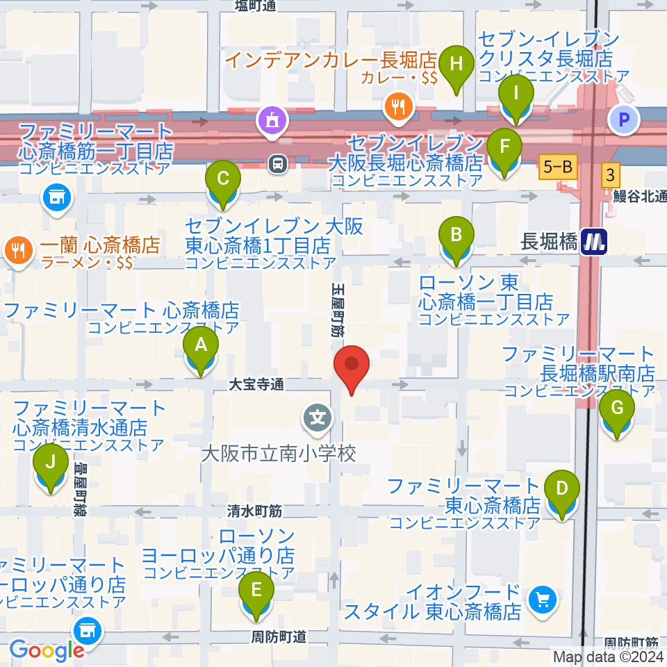 心斎橋コンテ・ローゼ周辺のコンビニエンスストア一覧地図