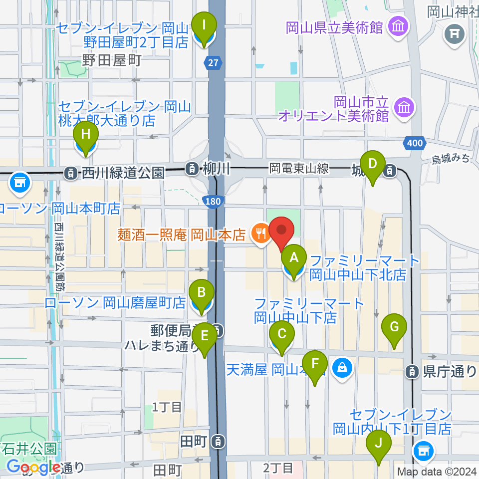 岡山インタリュード周辺のコンビニエンスストア一覧地図