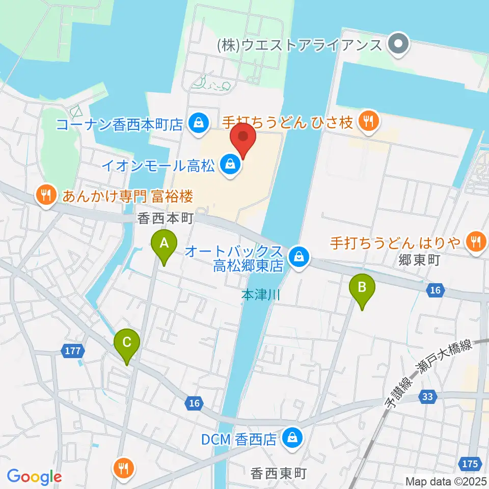 楽器堂オーパス イオンモール高松店周辺のコンビニエンスストア一覧地図
