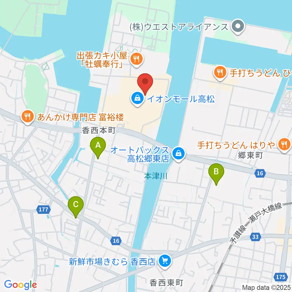 楽器堂オーパス イオンモール高松店周辺のコンビニエンスストア一覧地図