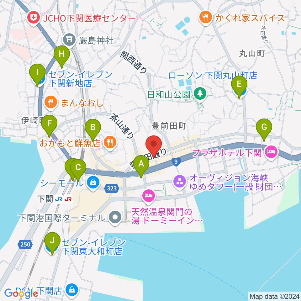 下関レッドライン周辺のコンビニエンスストア一覧地図