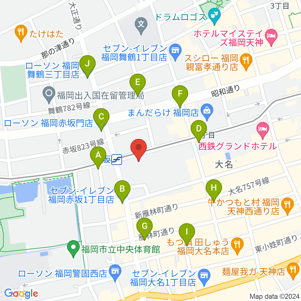 福岡バックステージ周辺のコンビニエンスストア一覧地図