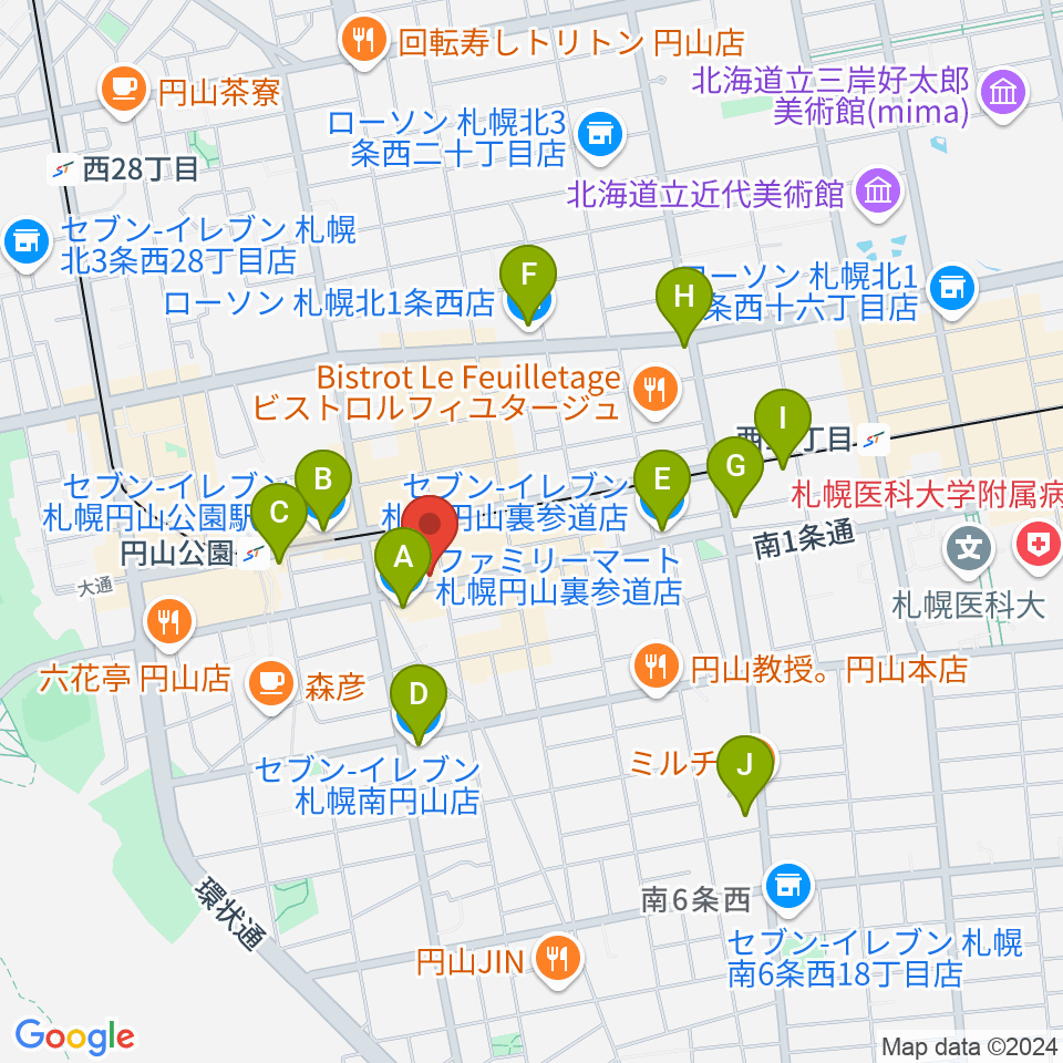 円山夜想 ルヤマノクターン周辺のコンビニエンスストア一覧地図