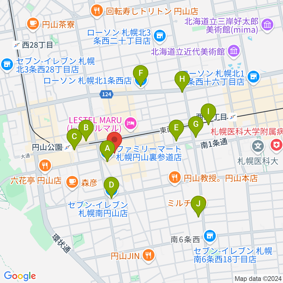 円山夜想 ルヤマノクターン周辺のコンビニエンスストア一覧地図