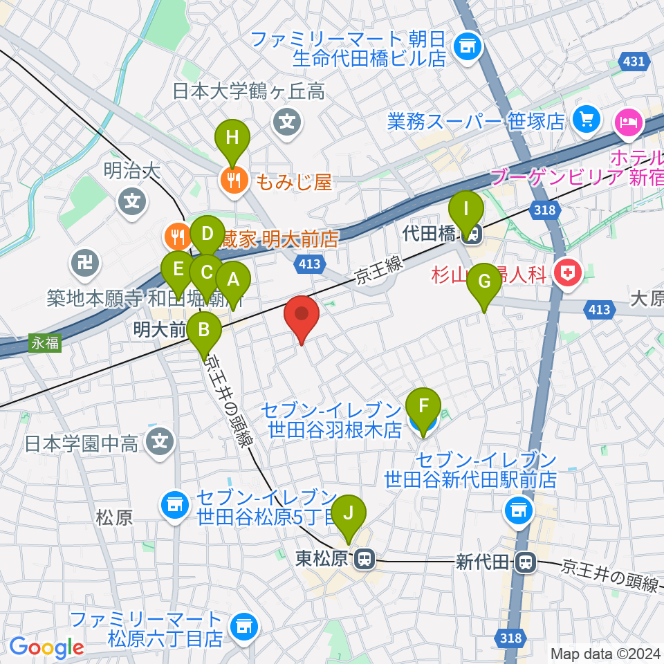 YRZ MUSIC 萬屋ドラム教室周辺のコンビニエンスストア一覧地図