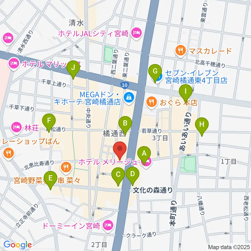 宮崎ライブハウス絃周辺のコンビニエンスストア一覧地図