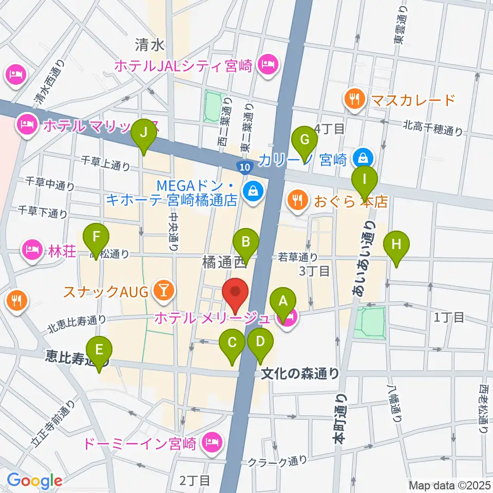 宮崎ライブハウス絃周辺のコンビニエンスストア一覧地図