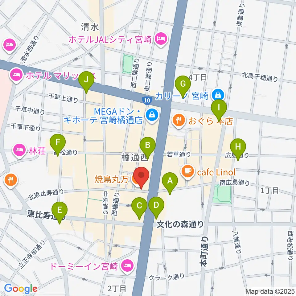 宮崎ライブハウス絃周辺のコンビニエンスストア一覧地図